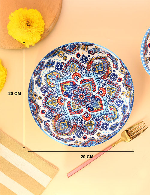 VON CASA Ceramic Mandala Light Blue Round Platter