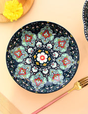 VON CASA Ceramic Mandala Navy Blue Round Platter