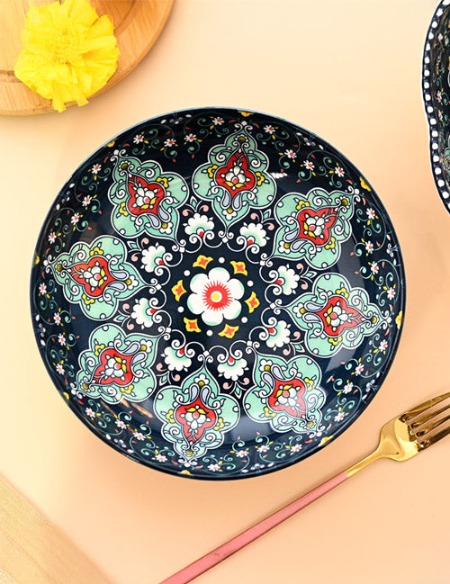 VON CASA Ceramic Mandala Navy Blue Round Platter