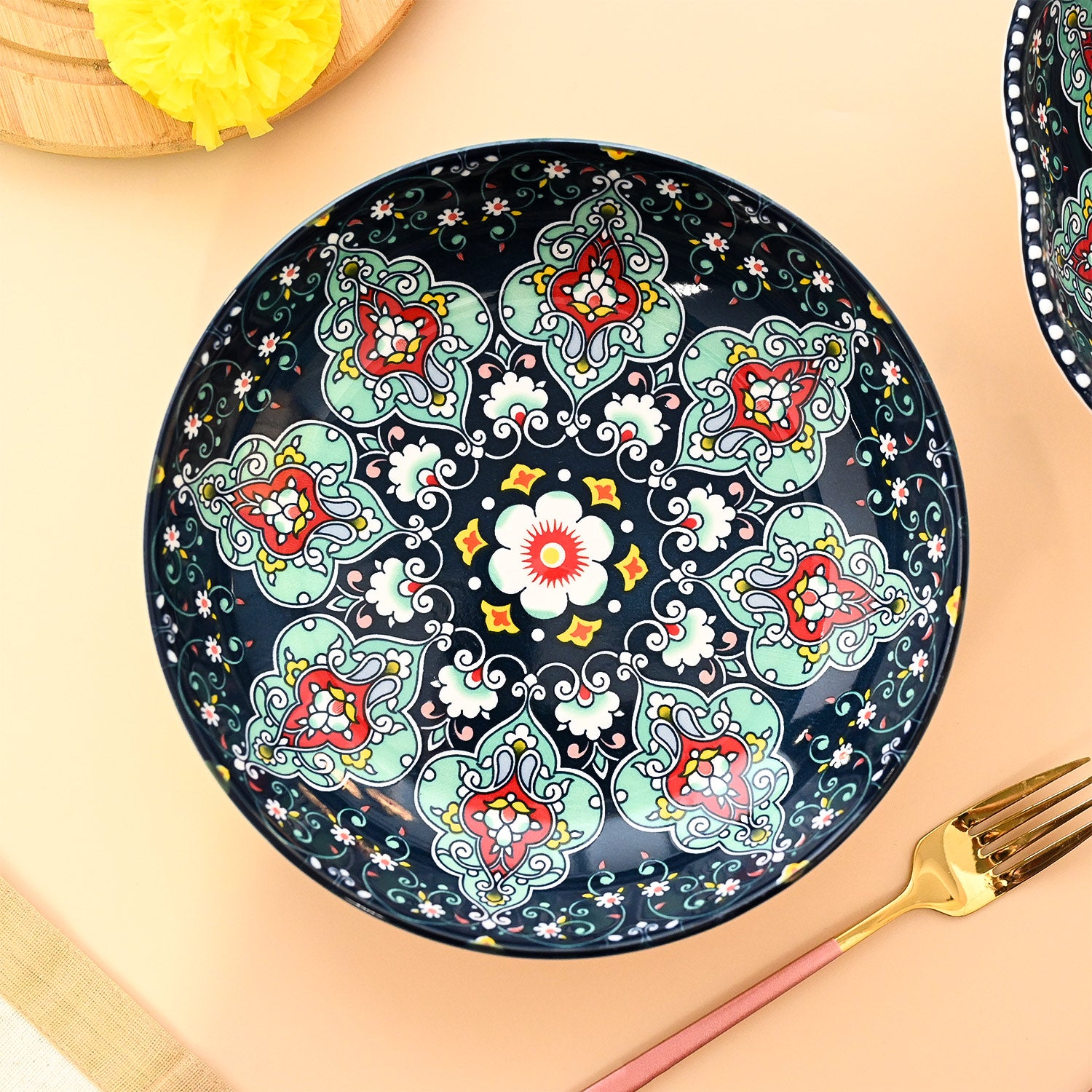 VON CASA Ceramic Mandala Navy Blue Round Platter