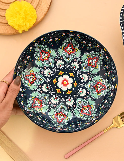 VON CASA Ceramic Mandala Navy Blue Round Platter