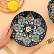 VON CASA Ceramic Mandala Navy Blue Round Platter