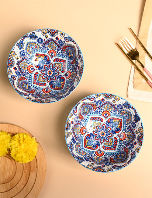 VON CASA Ceramic Mandala Light Blue Round Serving Bowl Set Of 2