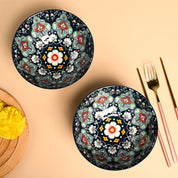 VON CASA Ceramic Mandala Navy Blue Round Serving Bowl Set Of 2