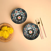 VON CASA Ceramic Mandala Navy Blue Round Serving Bowl Set Of 2
