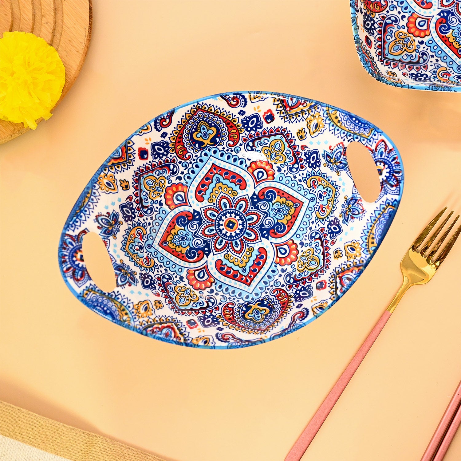 VON CASA Ceramic Mandala Light Blue Long Dish