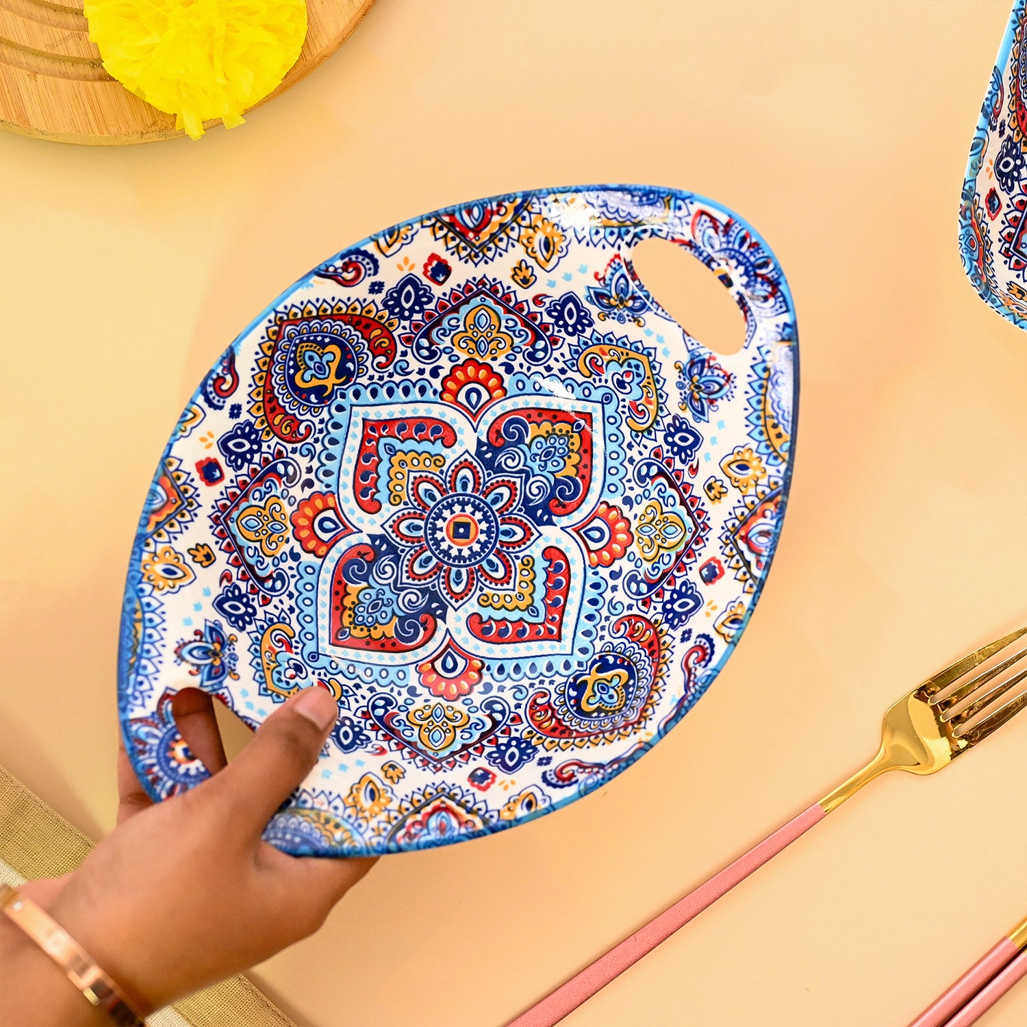 VON CASA Ceramic Mandala Light Blue Long Dish