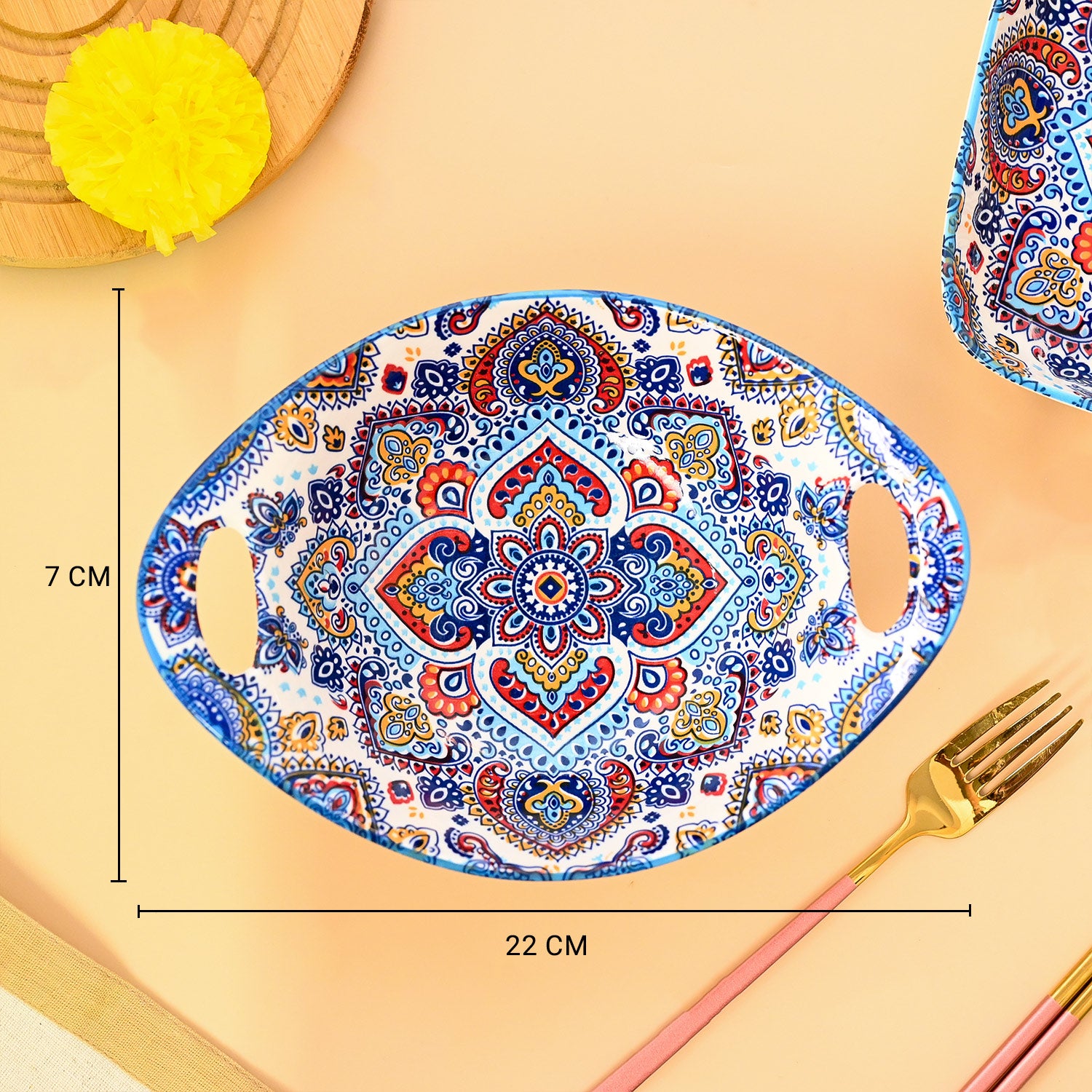 VON CASA Ceramic Mandala Light Blue Long Dish