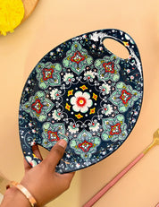 VON CASA Ceramic Mandala Navy Blue Long Dish