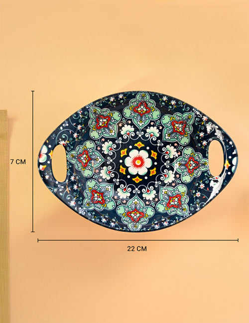 VON CASA Ceramic Mandala Navy Blue Long Dish