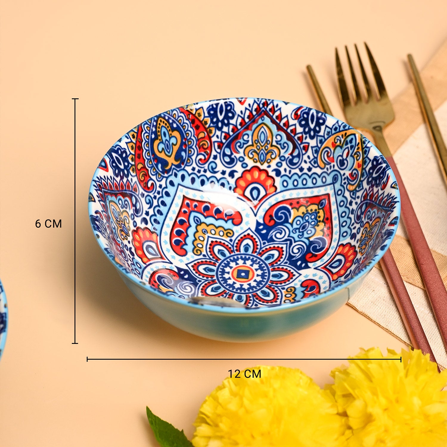 VON CASA Ceramic Mandala Light Blue Bowl Set Of 4