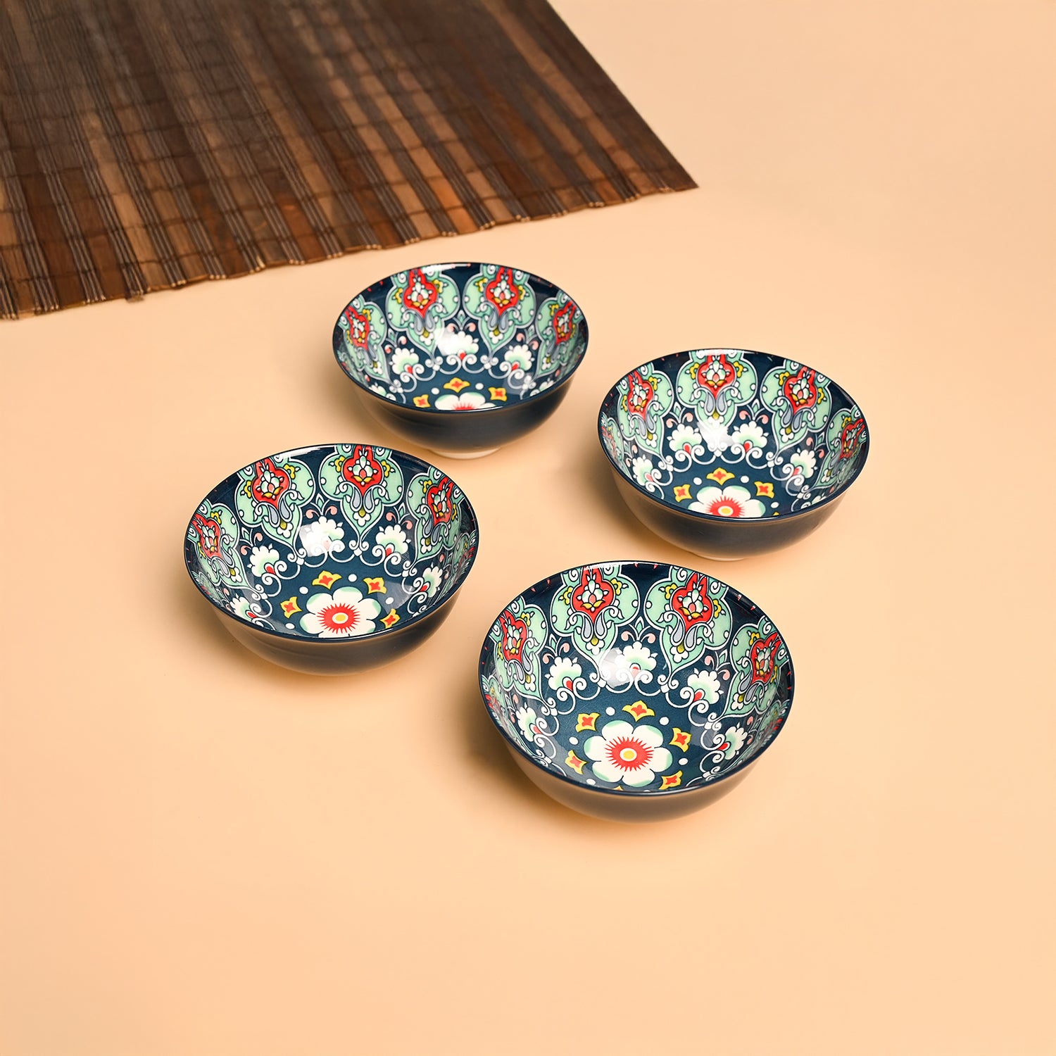 VON CASA Ceramic Mandala Navy Blue Bowl Set Of 4