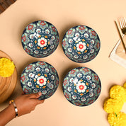 VON CASA Ceramic Mandala Navy Blue Bowl Set Of 4