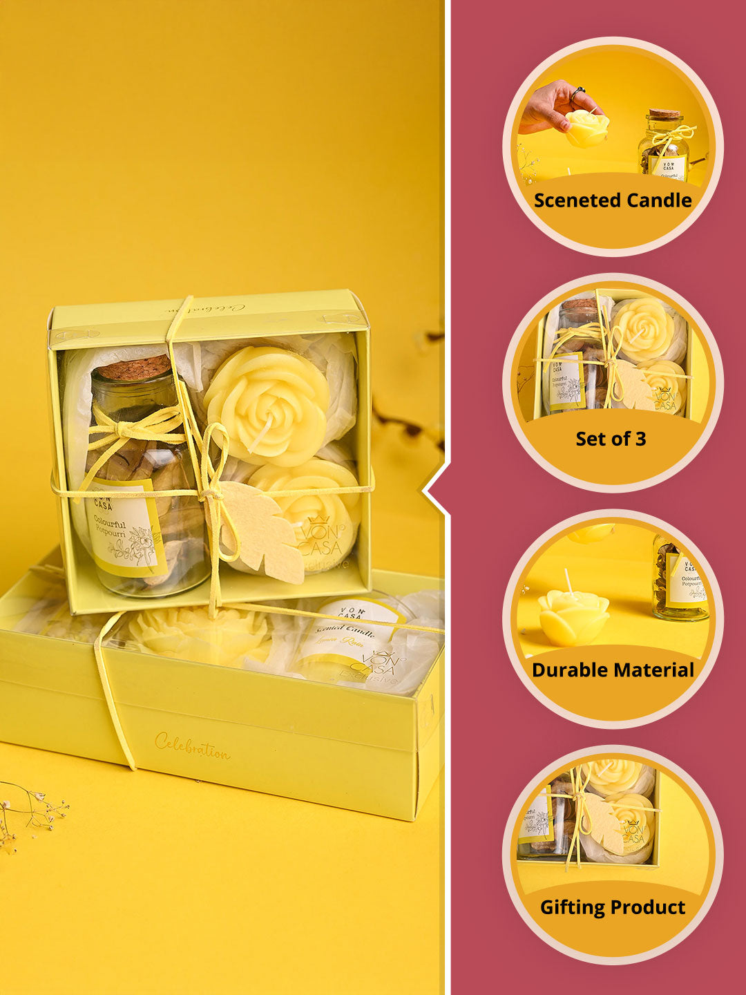 Lemon Rain Flower Candles & Potpourri Set