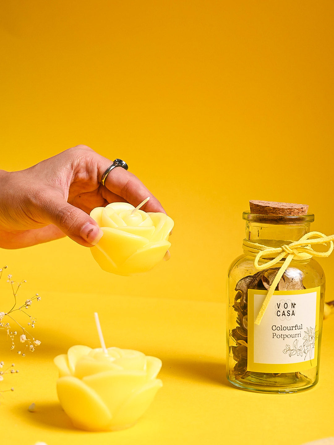 Lemon Rain Flower Candles & Potpourri Set