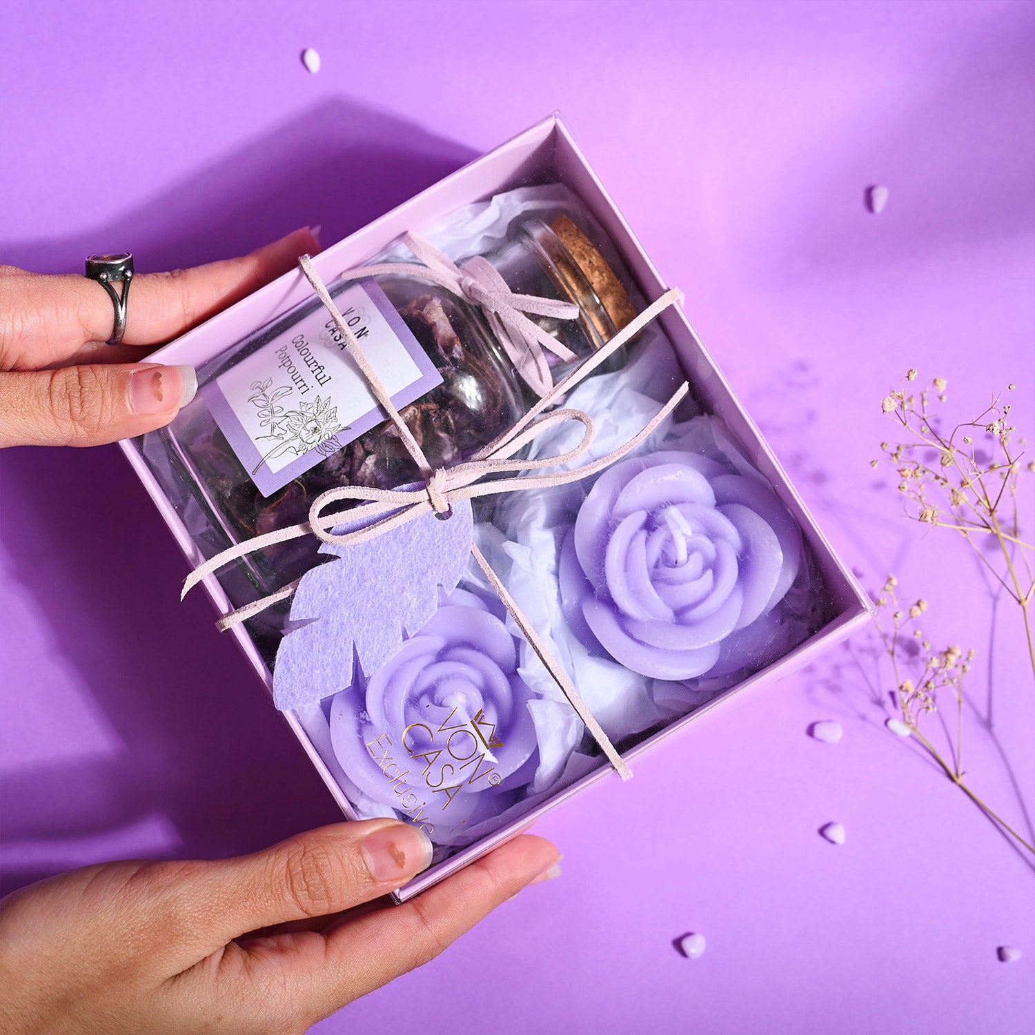 Lavender Flower Candles & Potpourri Set