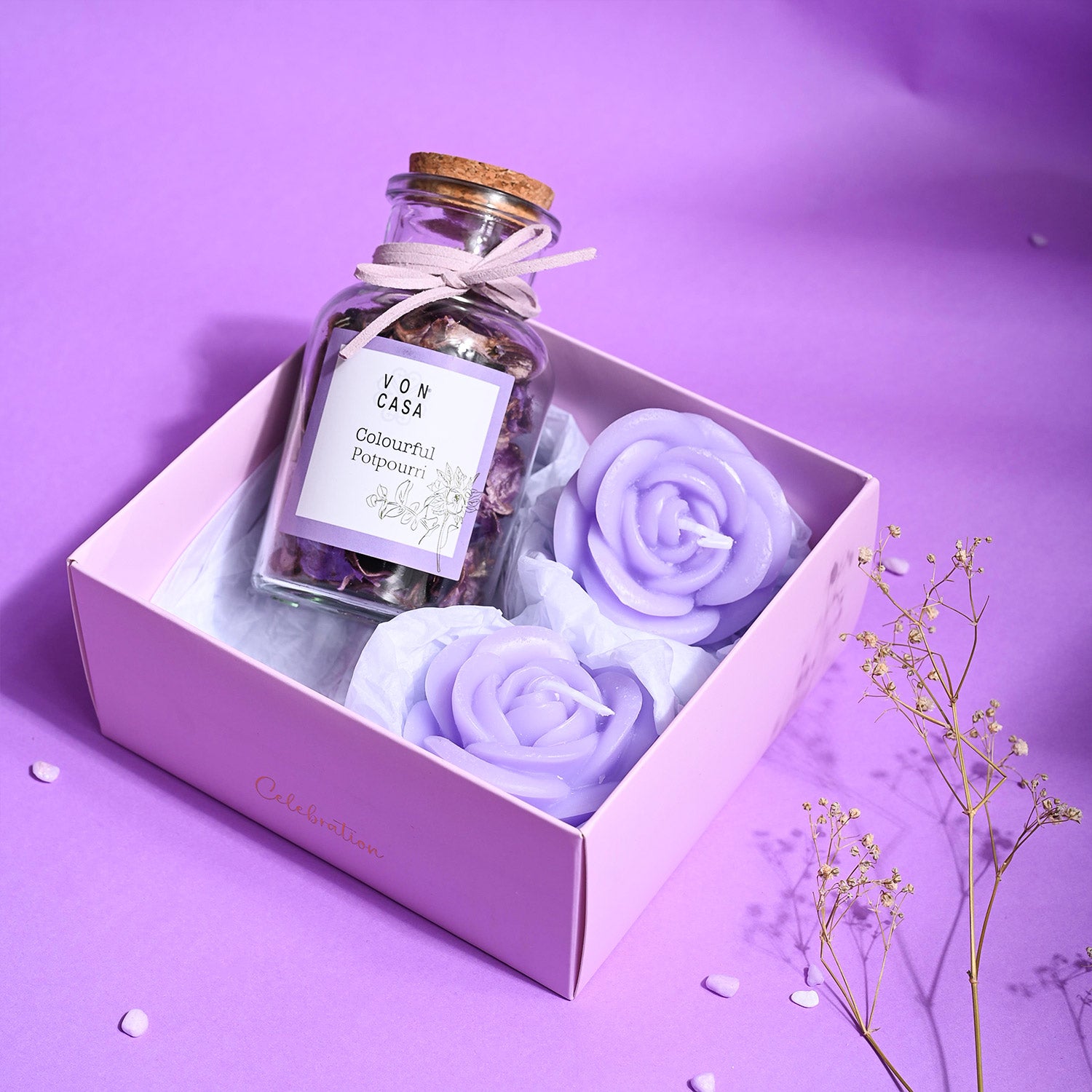 Lavender Flower Candles & Potpourri Set