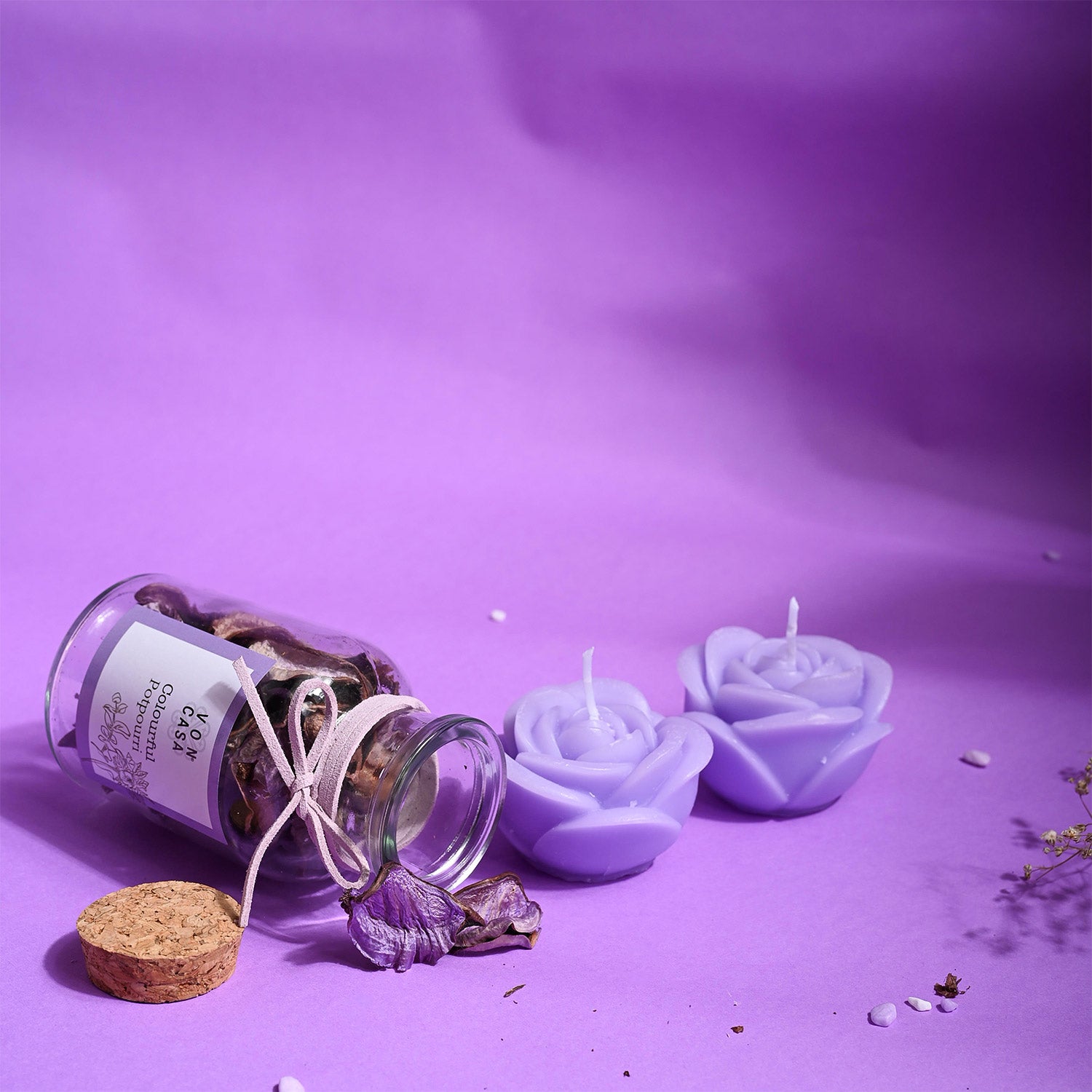Lavender Flower Candles & Potpourri Set