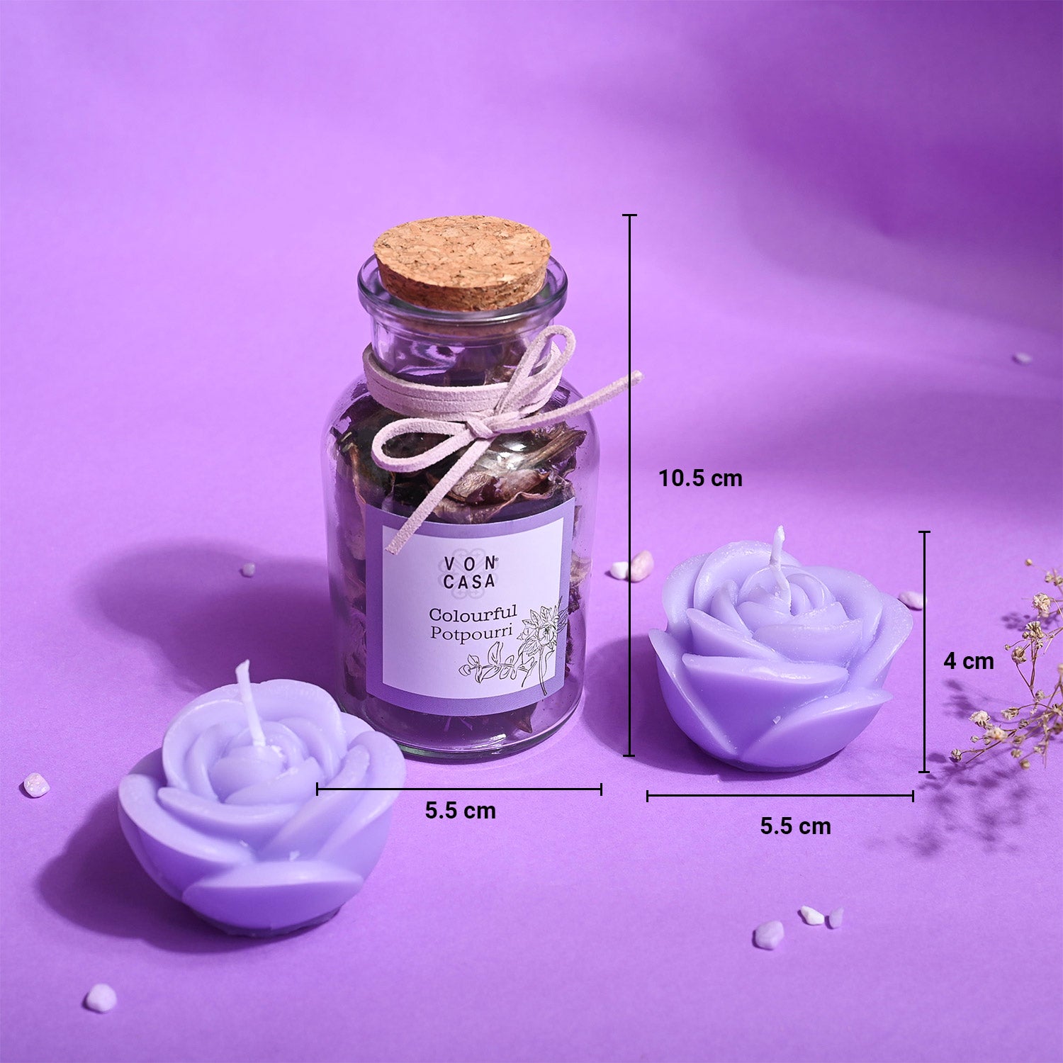 Lavender Flower Candles & Potpourri Set
