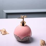 Ceramic Pink Round Soap Dispenser - Embossed Glossy Finish