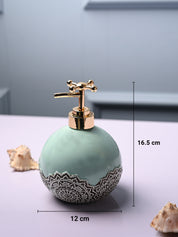 Ceramic Teal Green Round Soap Dispenser - Embossed Glossy Finish