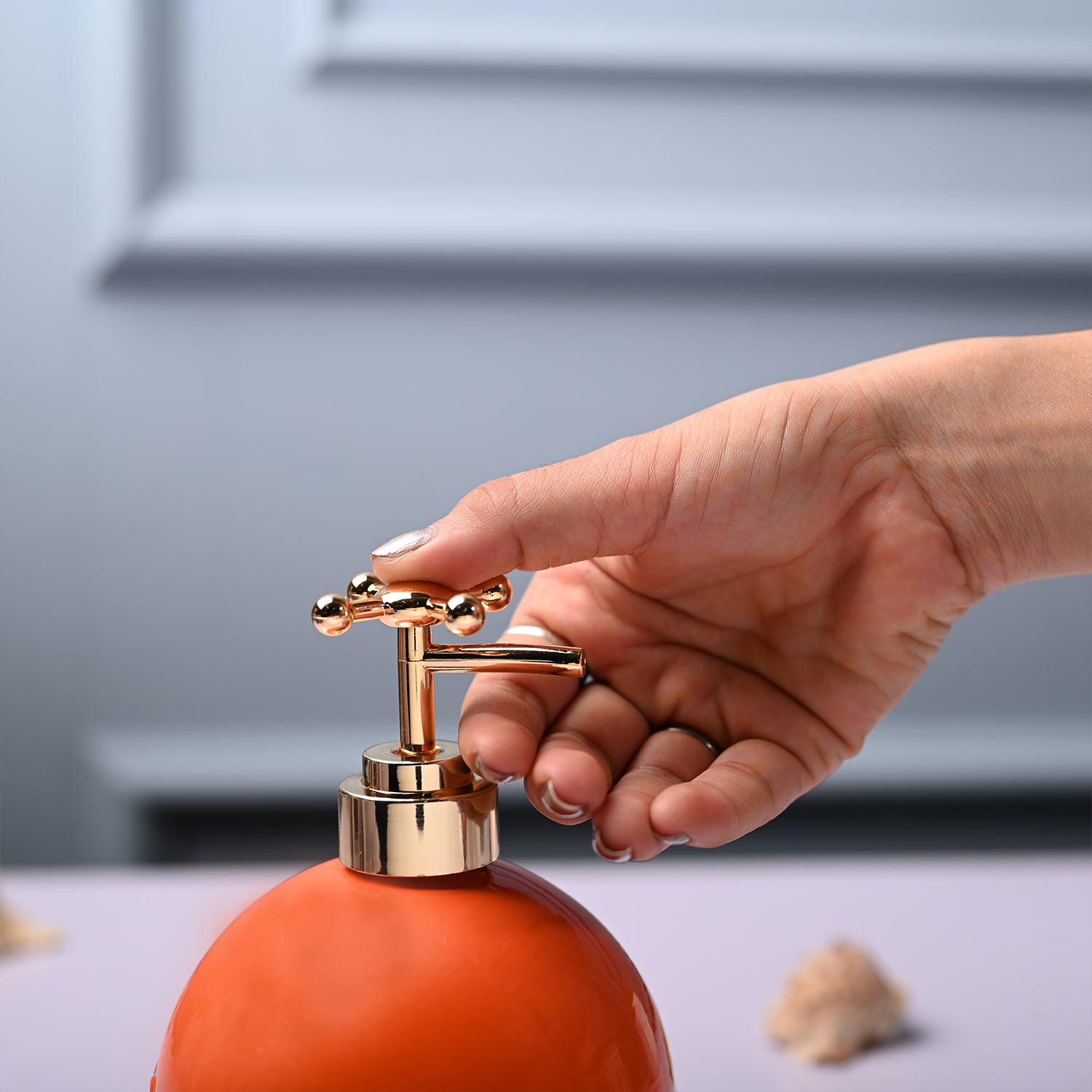 Ceramic Orange Round Soap Dispenser - Embossed Glossy Finish