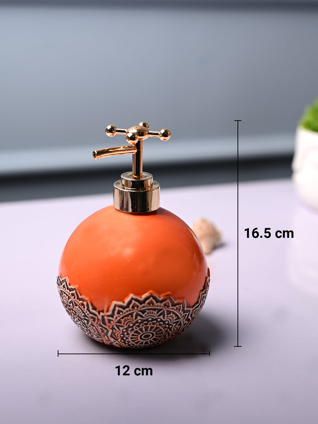 Ceramic Orange Round Soap Dispenser - Embossed Glossy Finish