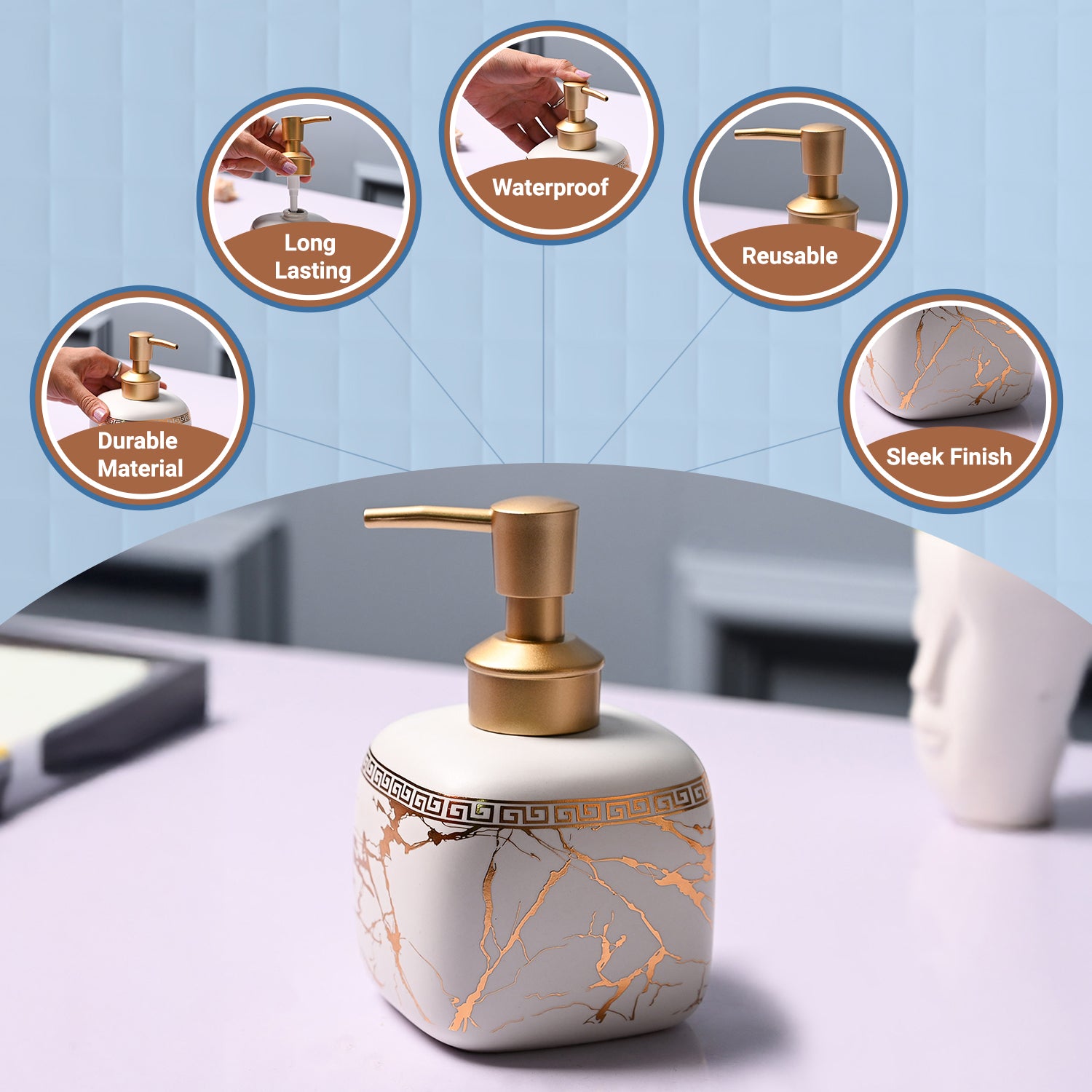 Ceramic Off White Cylindrical Soap Dispenser - Static Glossy Finish