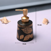 Ceramic Black Cylindrical Soap Dispenser - Leaf Print Matte Finish