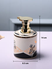 Ceramic Off White Cylindrical Soap Dispenser - Print Design Glossy Finish