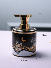 Ceramic Black Cylindrical Soap Dispenser - Print Design Glossy Finish