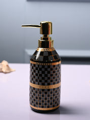 Ceramic Black Cylindrical Soap Dispenser - Geometrical Glossy Finish