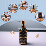 Ceramic Black Cylindrical Soap Dispenser - Geometrical Glossy Finish
