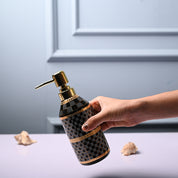 Ceramic Black Cylindrical Soap Dispenser - Geometrical Glossy Finish