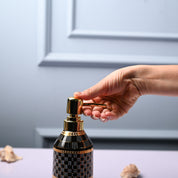 Ceramic Black Cylindrical Soap Dispenser - Geometrical Glossy Finish