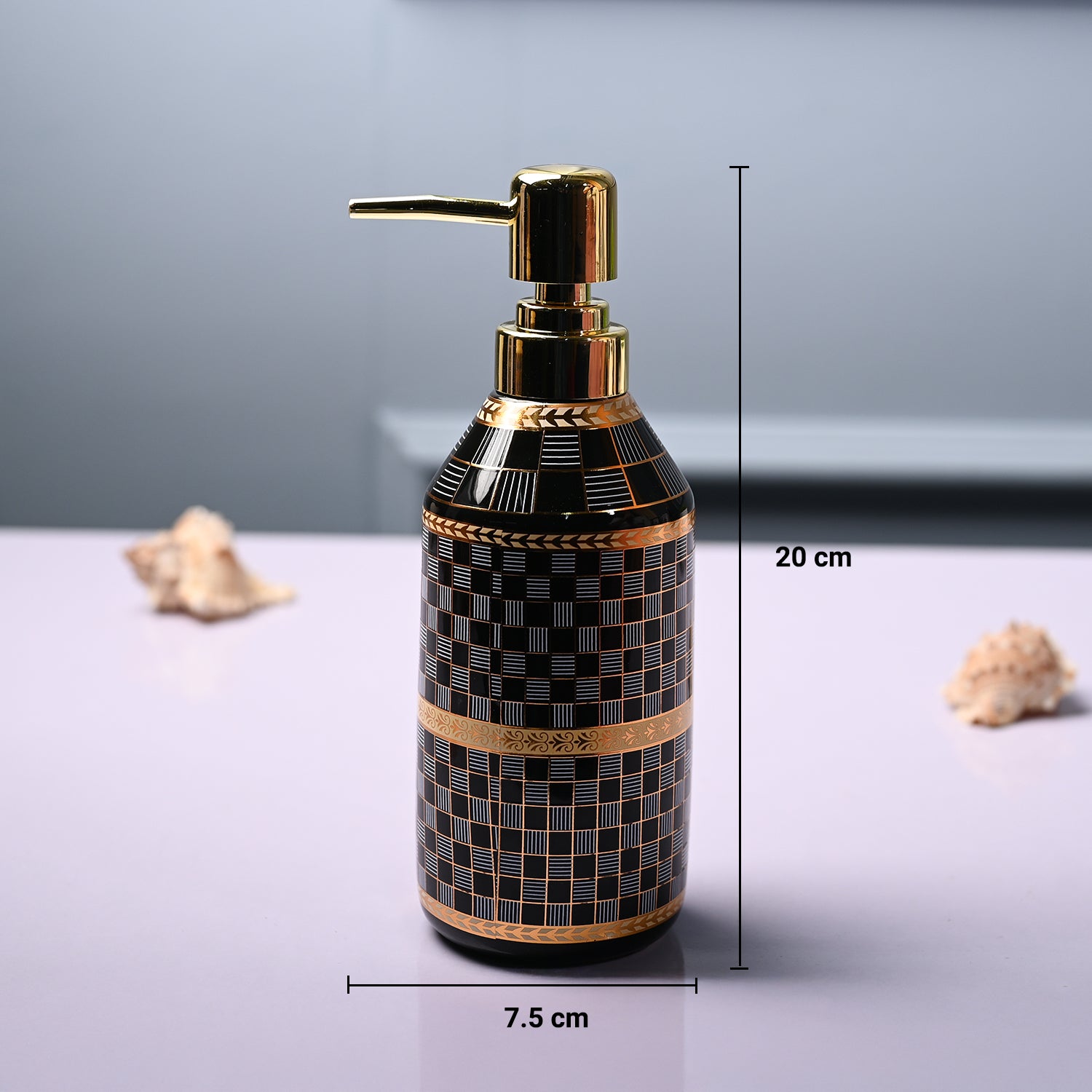 Ceramic Black Cylindrical Soap Dispenser - Geometrical Glossy Finish