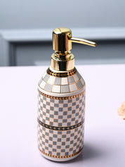 Ceramic Off White Cylindrical Soap Dispenser - Geometrical Glossy Finish