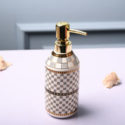 Ceramic Off White Cylindrical Soap Dispenser - Geometrical Glossy Finish