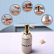 Ceramic Off White Cylindrical Soap Dispenser - Geometrical Glossy Finish