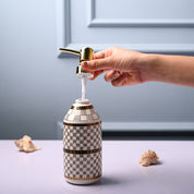 Ceramic Off White Cylindrical Soap Dispenser - Geometrical Glossy Finish