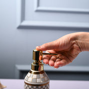 Ceramic Off White Cylindrical Soap Dispenser - Geometrical Glossy Finish