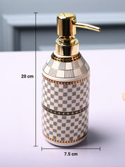 Ceramic Off White Cylindrical Soap Dispenser - Geometrical Glossy Finish