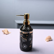 Ceramic Black Cylindrical Soap Dispenser - Flower Design Glossy Finish