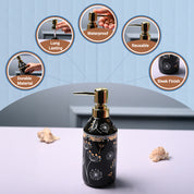 Ceramic Black Cylindrical Soap Dispenser - Flower Design Glossy Finish