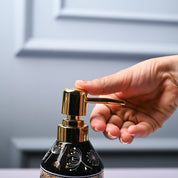 Ceramic Black Cylindrical Soap Dispenser - Flower Design Glossy Finish