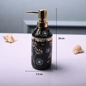 Ceramic Black Cylindrical Soap Dispenser - Flower Design Glossy Finish