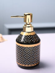 Ceramic Black Cylindrical Soap Dispenser - Dot Design Glossy