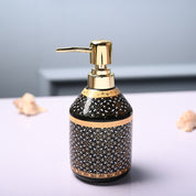 Ceramic Black Cylindrical Soap Dispenser - Dot Design Glossy