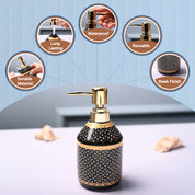 Ceramic Black Cylindrical Soap Dispenser - Dot Design Glossy