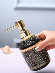 Ceramic Black Cylindrical Soap Dispenser - Dot Design Glossy